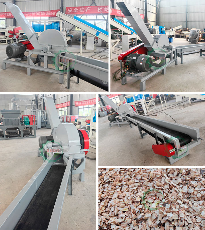 37KW Điện 6pcs Blades Wood Chipper Machine 4m Feed Conveyor loại trống Shredder